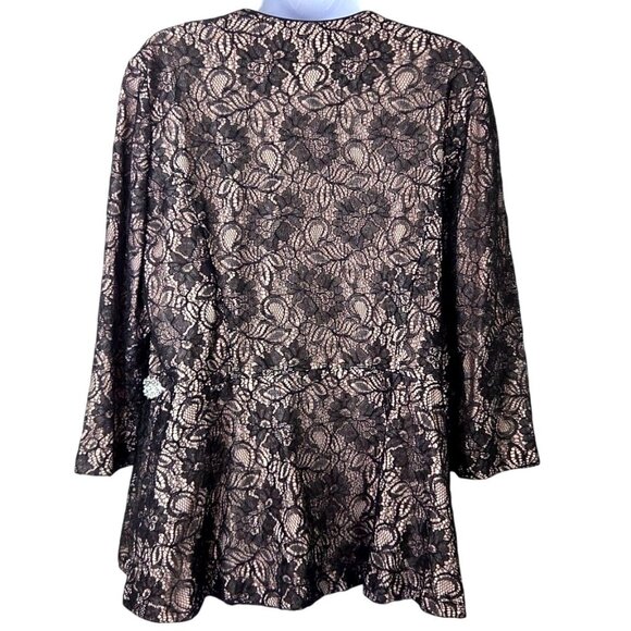 Alex Evenings Womens 1X Black Lace Jacket w Beige Lining and Iridescent Beading - Picture 2 of 10